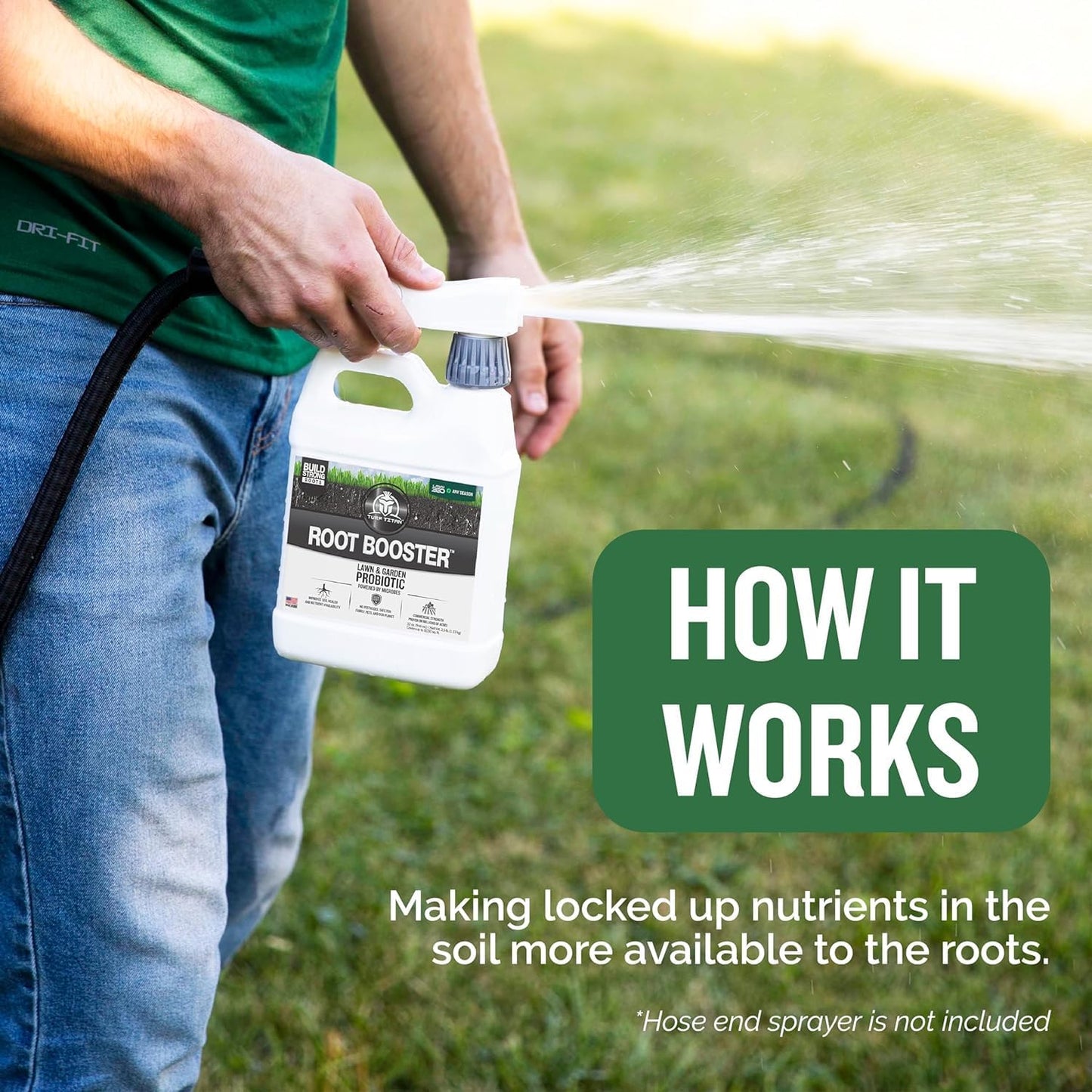 Turf Titan Root Booster Hose End (32 oz) – Natural Liquid Probiotic for Lawn Care – Green Booster for Lawn Maintenance – Supports Growth & Resilience – Covers up to 8,000 Sq Ft