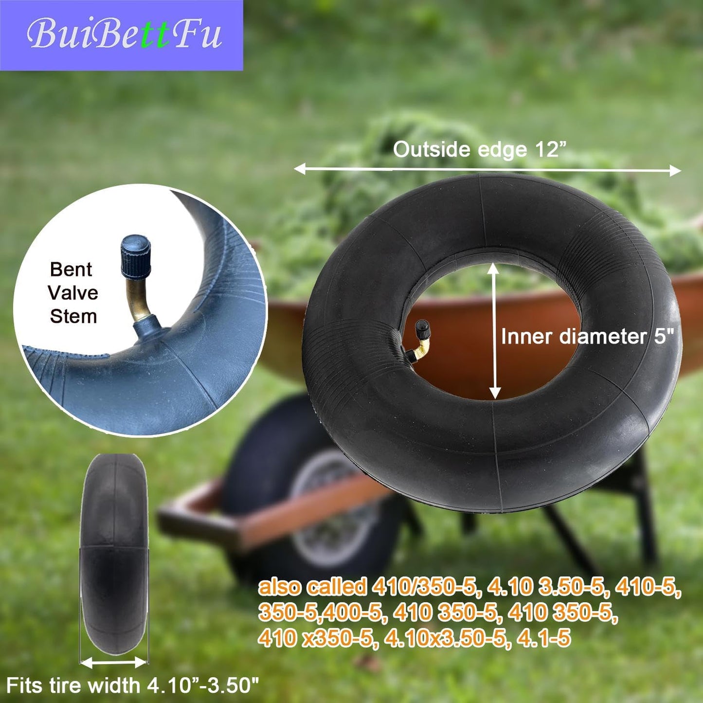 4.10/3.50-5 Inner Tube with TR-87 Bent Valve Stem (2-Pack) - Heavy Duty Replacement for Wheelbarrows, Mowers, Hand Trucks and More 4.10/3.50-5 11x4.00/4.50/6.00-5 Tire and Tube