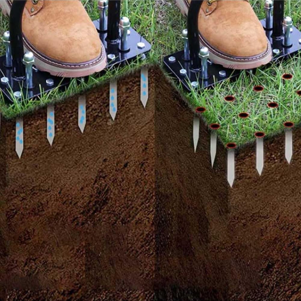 Lawn Aerator Tool, 2-in-1 Spike Manual Core Aerator Lawn Tool with 15 Iron Spikes, Gardening Hand Tools, Grass Plugger Yard Aerators for Garden Yard Lawns Soil Care, Revives Lawns Health(Black)