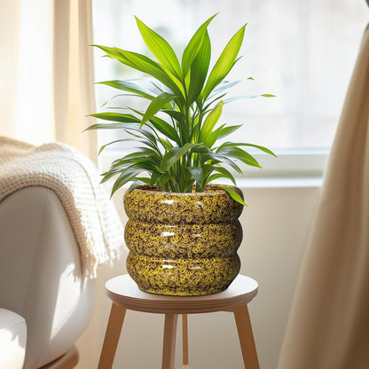 SQOWL Ceramic Planter - 8 Inch Indoor Plant Pot with Drainage Hole, Round Planter for Outdoor Plants, Ceramic Flower Pots, Bubble Planters, Home Room Porch Decor, Plant Lover Gifts, Yellow