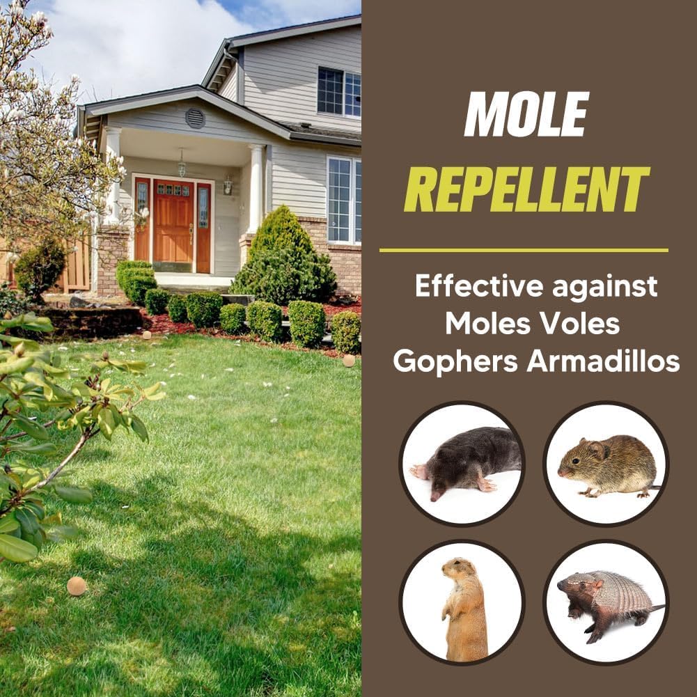 Mole Repellent for Lawns, Gopher Repellent, Groundhog Vole Repellant Outdoor, Keep Moles Out of Garden/Lawn, Pet Safe Mole Repellant, Lasting Protection, Easy to Use-10P