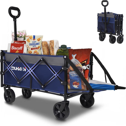 Collapsible Tailgate Wagon with Wheels, Compact Size Folding Utility Cart, 380LBS Capacity for Garden, Grocery, Beach, Camping – Portable Heavy Duty Cart(Navy Gray)