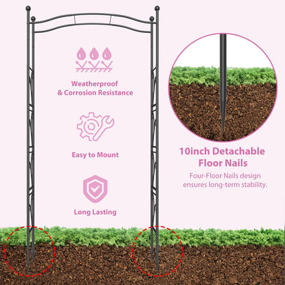 Garden Arch Trellis 7FT Wedding Arch Backdrop Stand, Metal Garden Arbor Trellis for Plant Climbing Outdoor, Plant Arch with Anchored Pile, Flower Stand Balloon Decor, Archway Pergola