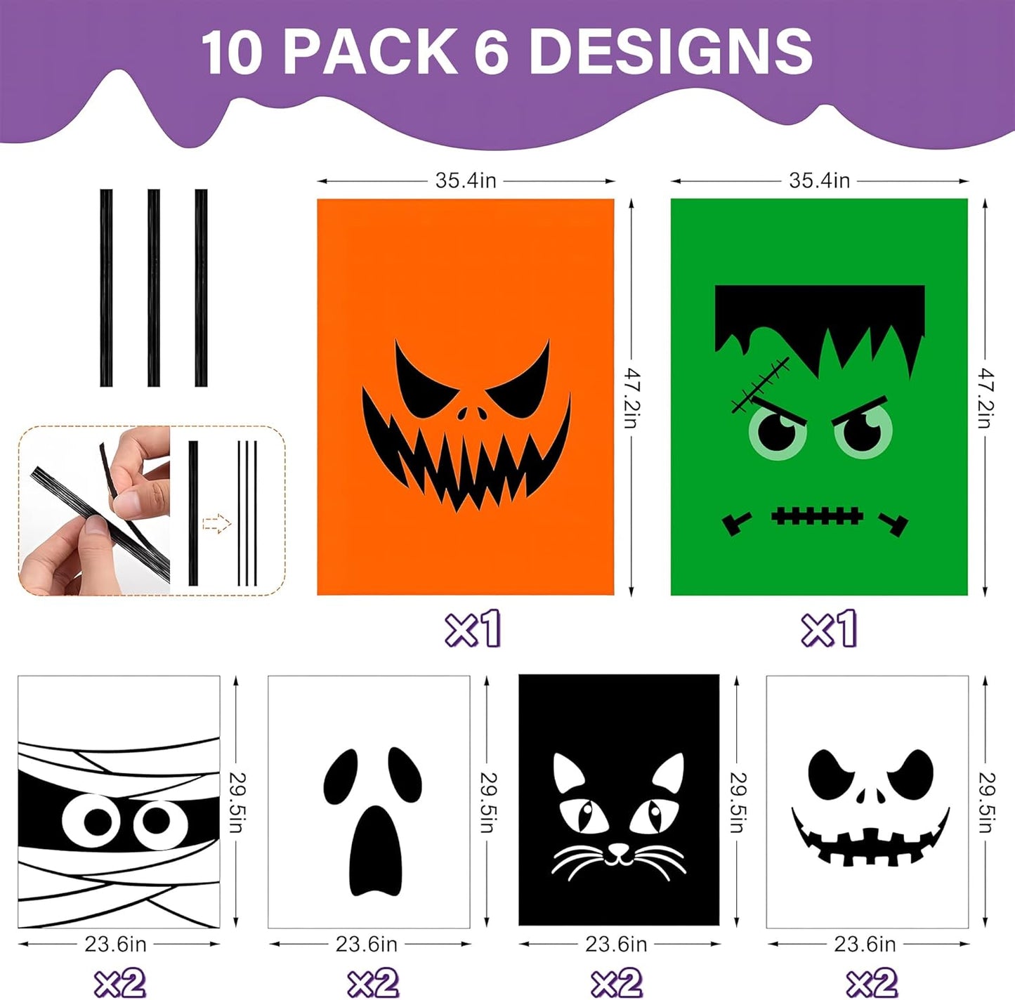 10 Pack Halloween Leaf Lawn Bags - Giant Pumpkin Lawn Bag with Twist Ties, Reusable Trash Bag for Outdoor Garden Decoration, Thanksgiving Fall Yard Decor