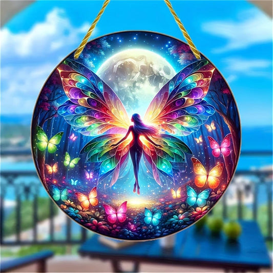 Butterfly Stained Suncatchers for Windows Forest Moon Fairy Hanging Stained Acrylic Panels, Kitchen
