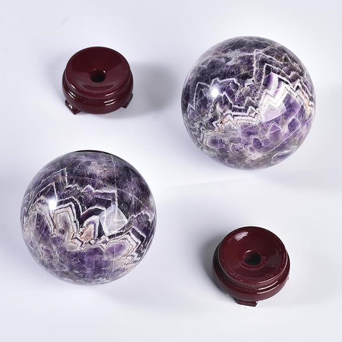 JIC Gem 3.1-3.5 inch(80-90mm) Large Crystal Ball Chevron Amethyst Healing Crystals Sphere with Wooden Stand Meditation Home Decor