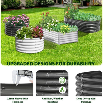 A ANLEOLIFE 4-Pack 6X3X2ft & 8X4X2ft Deep Root Galvanized Raised Garden Beds Outdoor for Planting Vegetables Flowers Herb, Quartz Grey