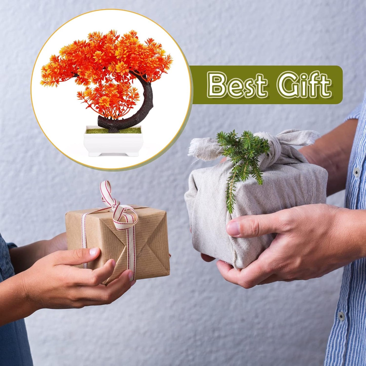 Artificial Bonsai Tree Fake Plant Fake Bonsai Tree with Plastic Pots for Home Decor Desktop Display (C Orange)