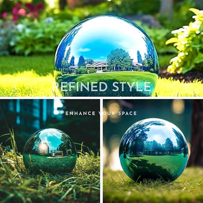 12 Inch Stainless Steel Gazing Globe, Hollow Ball Mirrored Surface Polished Shiny Sphere,Garden Stainless Steel Gazing Ball for Outdoor Lawn Pond Yard Ornament (Light Blue)