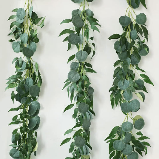 3 Strands Artificial Vines Kit, 78" Silk Eucalyptus Ivy Garland Green Leaves Natural Odorless, Fake