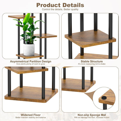 6 Tier Wood Tall Plant Stand Metal Rack Indoor, Multiple Flower Pot Holder Shelves Corner Rack, Planter Shelf Display Rack Storage Organizer for Patio Living Room Balcony Garden(Black)