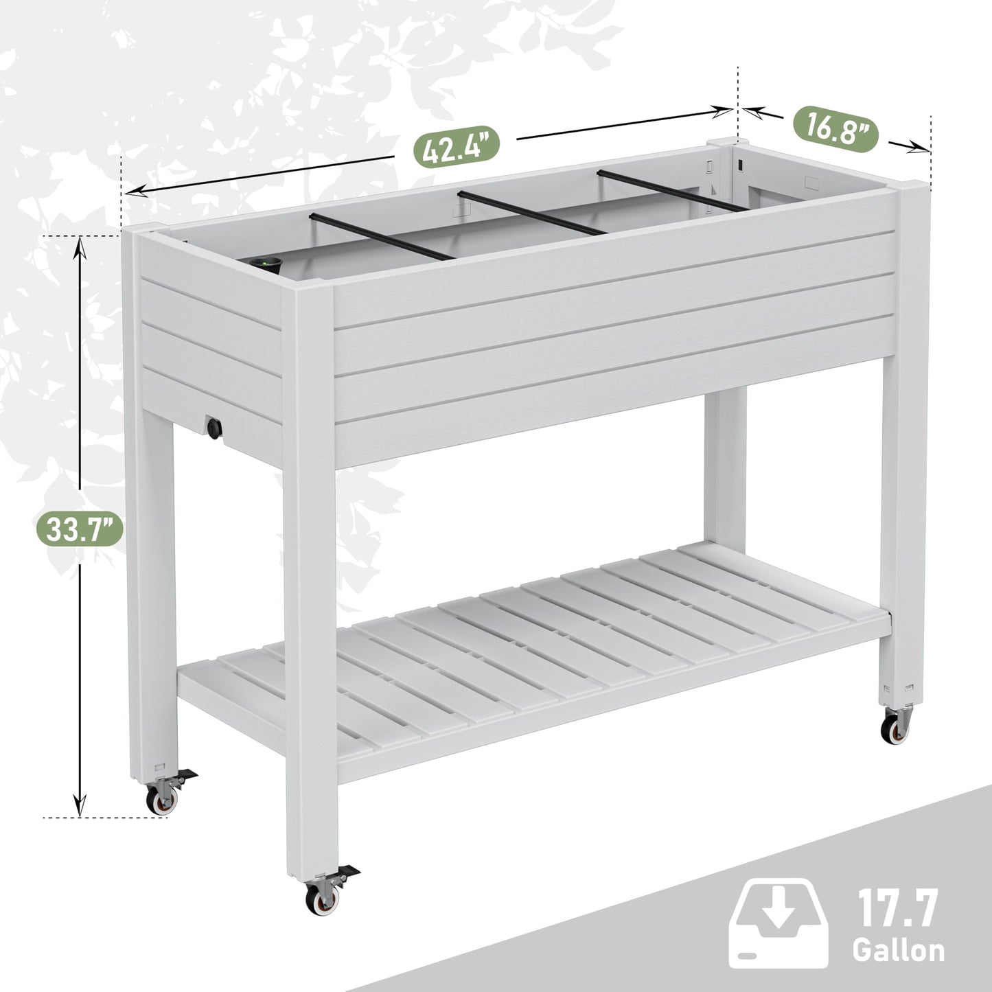 WTFGO Elevate 33.7" Tall Raised Garden Bed with Wheels, Divisible Resin Planter Box with Drainage