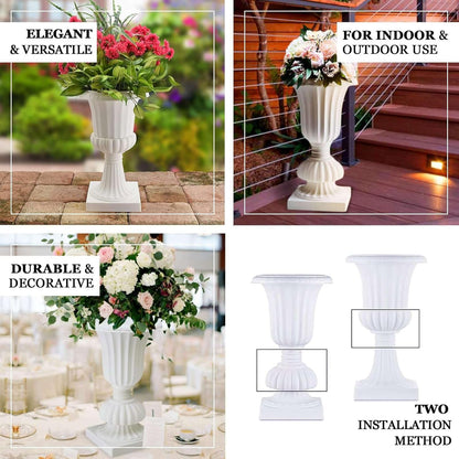 Efavormart 2 Pack - 20" PVC Urn Planter, Floral Pedestal Flower Pot White Plant Stand for Wedding, Party, Event, Home, Stage, Garden, Balcony Decoration