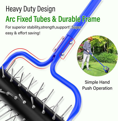 Lawn Aerator Roller,Manual Aerator Tool,Heavy Duty Lawn Spike Aerator Roller with 54 Spikes,79" Adjustable Handle Manual Push Aerator Lawn Tool,Lawn Aeration for Lawn Care & Soil Penetrat