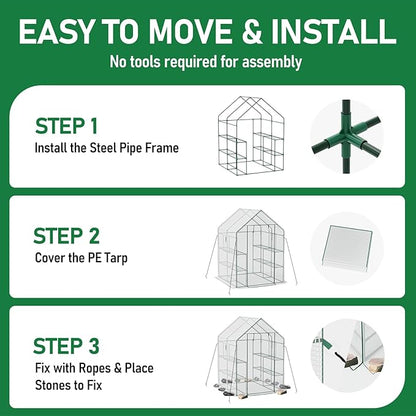 SPECILITE 56×56×78Inch Walk-in Greenhouse, Heavy Duty Small Plant House with Thicken PE Cover and Steel Frame, for Garden, Outdoors, Indoors, White
