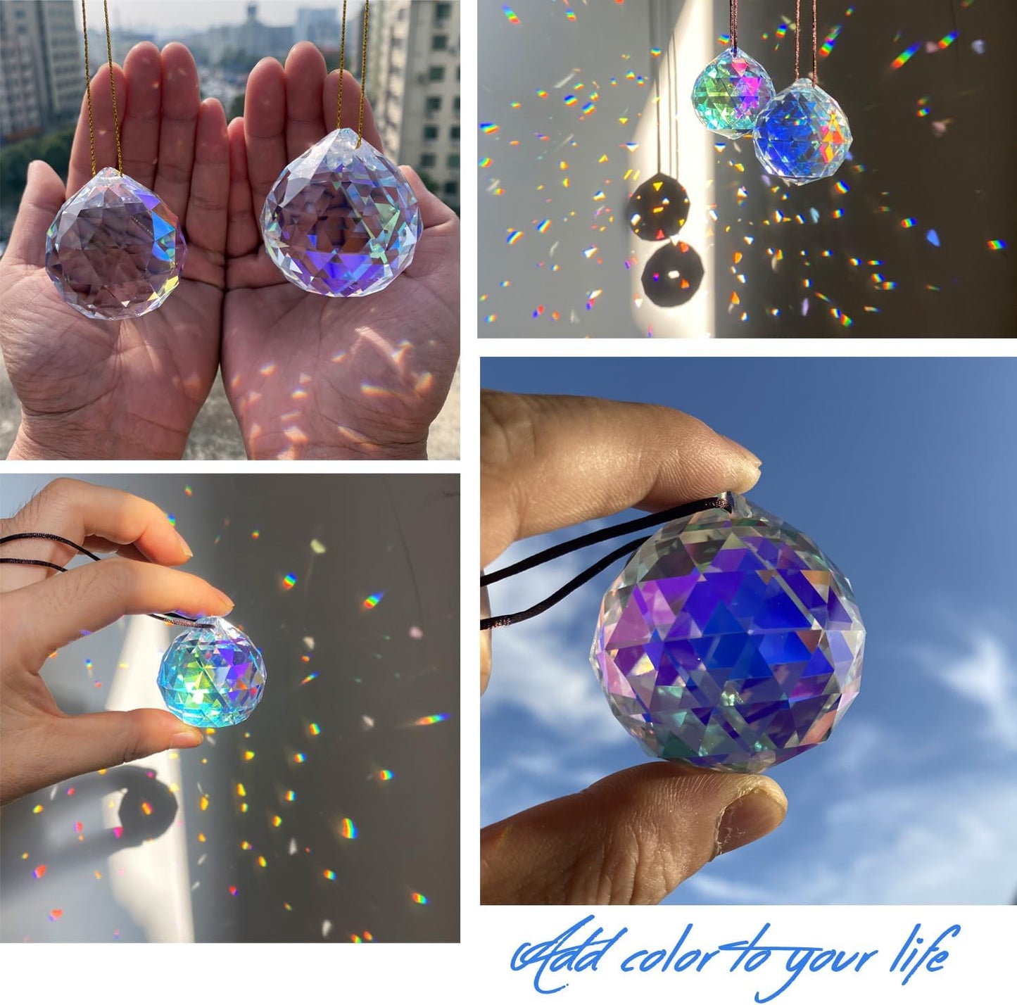 2PCS 4cm Ball Crystal Sun Catcher Prisms, STINO Hanging Suncatchers with Glass Prism, Rainbow Maker for Windows, Home, Room, Garden Decor (1, Ball ABColor 2Pcs)