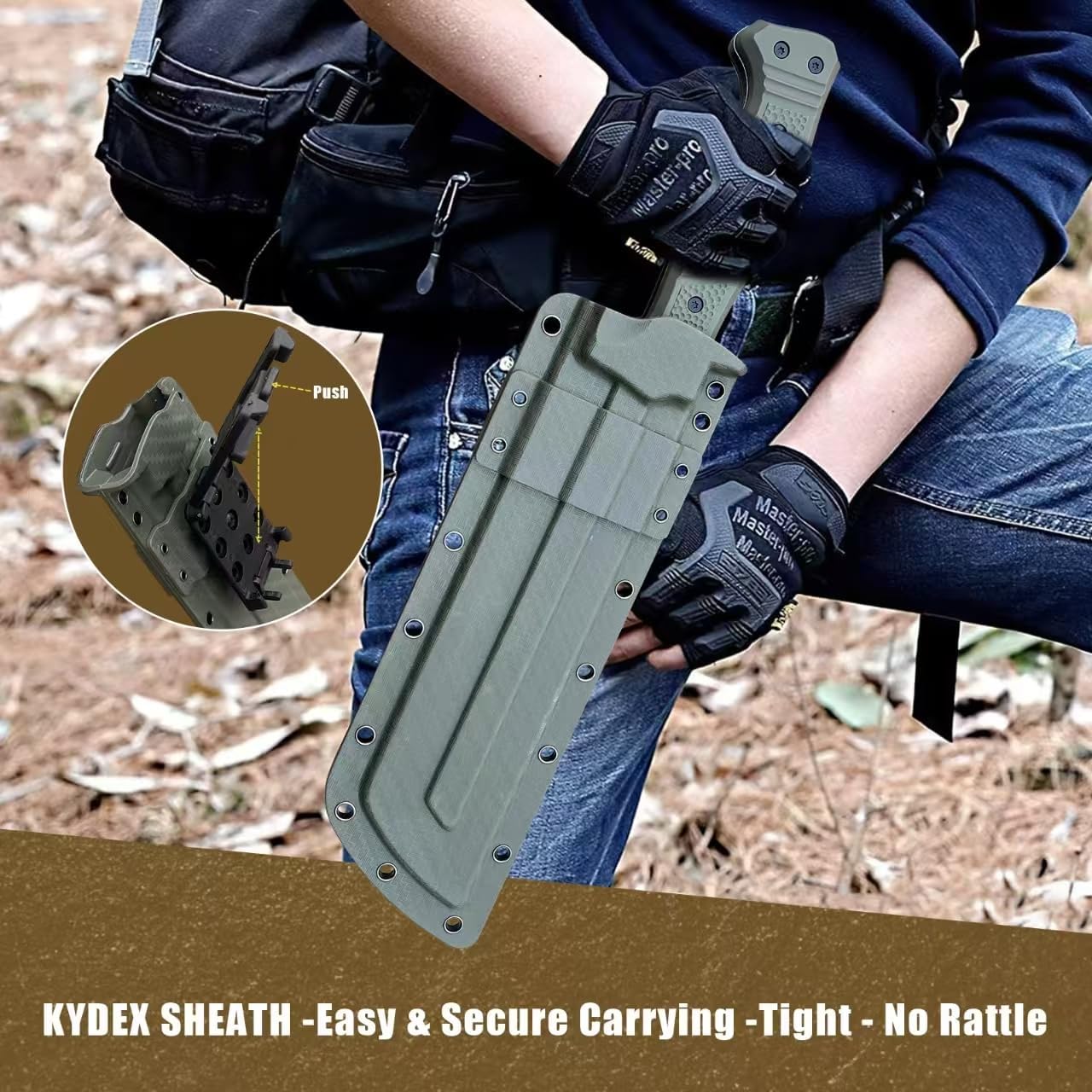 Machete w Kydex Sheath, 15'' Camping Machetes for Cutting Trees Heavy Duty,DC53 Steel Blade - 62 HRC, Full Tang Survival Machete w Firestarter, Non-Slip Handle, Ideal for Yard Work, Hunting,Outdoor