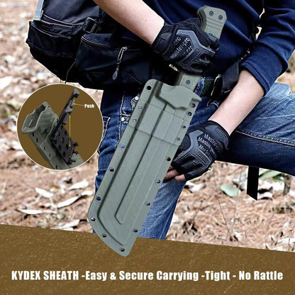 Machete w Kydex Sheath, 15'' Camping Machetes for Cutting Trees Heavy Duty,DC53 Steel Blade - 62 HRC, Full Tang Survival Machete w Firestarter, Non-Slip Handle, Ideal for Yard Work, Hunting,Outdoor
