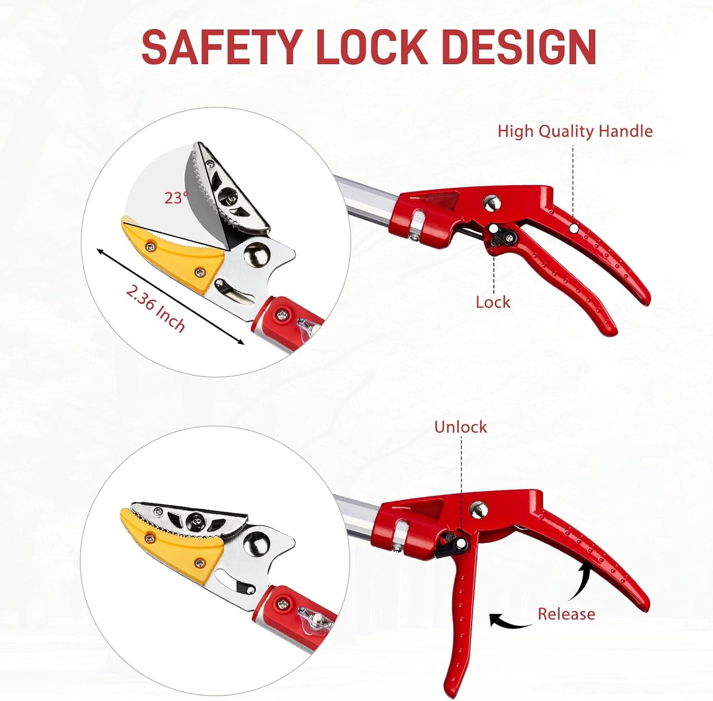 Outvita 4.4-7.2FT Extendable Tree Pruner, Lightweight Tree Trimmers, Cut and Hold Pruning Trimmer Long Reach Pole Saw, Telescoping Fruit Picker, Branches Bypass Lopper, Long Handle Pruner, Silver