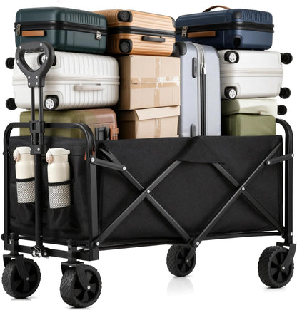 Collapsible Wagon Cart Foldable 37" L 480lbs Capacity, Heavy Duty Beach Wagon, Shopping Carts with Wheels for Grocery, Camping, Shopping, Beach, Fishing, Garden Cart