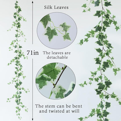 3 Strands Odorless Artificial Ivy Vines Kit, 71" Silk Ivy Garland with Green Leaves, Fake Hanging Plants Greenery Decoration for Bedroom, Windows, Walls, Wedding, Outdoor Decor