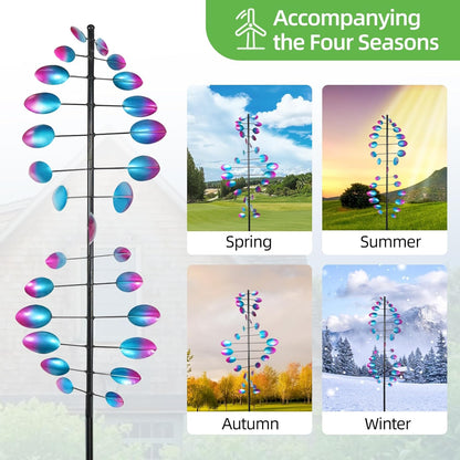 Decoroca 360° Outdoor Wind Sculpture, 90in Kinetic Wind Spinner with Metal Stake, Large Yard Art Decor for Patio, Lawn & Garden(90" H x 24" W)