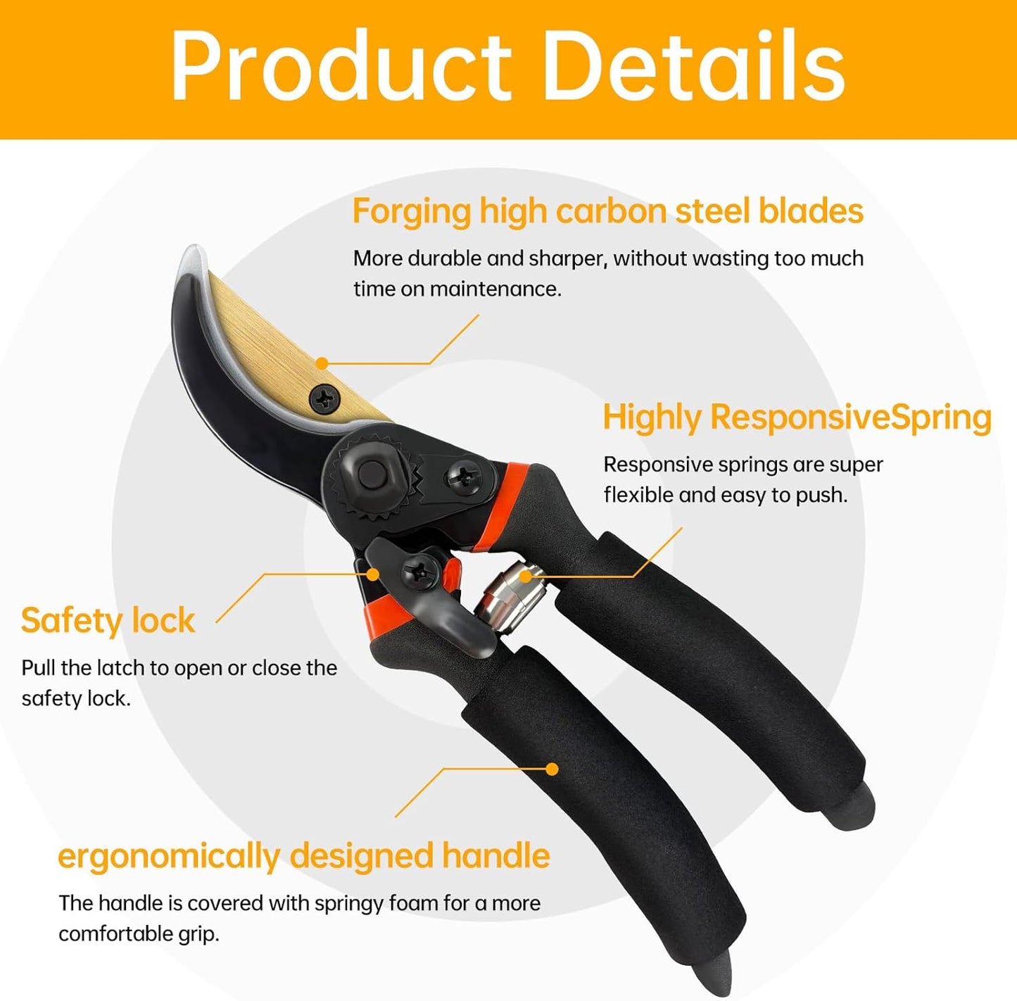 Titanium Bypass Pruning Shears, Rust-Resistant Coated Hand Pruners with Ergonomic Handles, Heavy Duty Garden Hedge Clippers Tools for Bonsai Scissors & Loppers