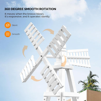 Wooden Windmill, Weather-Proof Wind Spinner, Outdoor Wind Mill for Garden Lawn Patio Decoration (White, Medium)