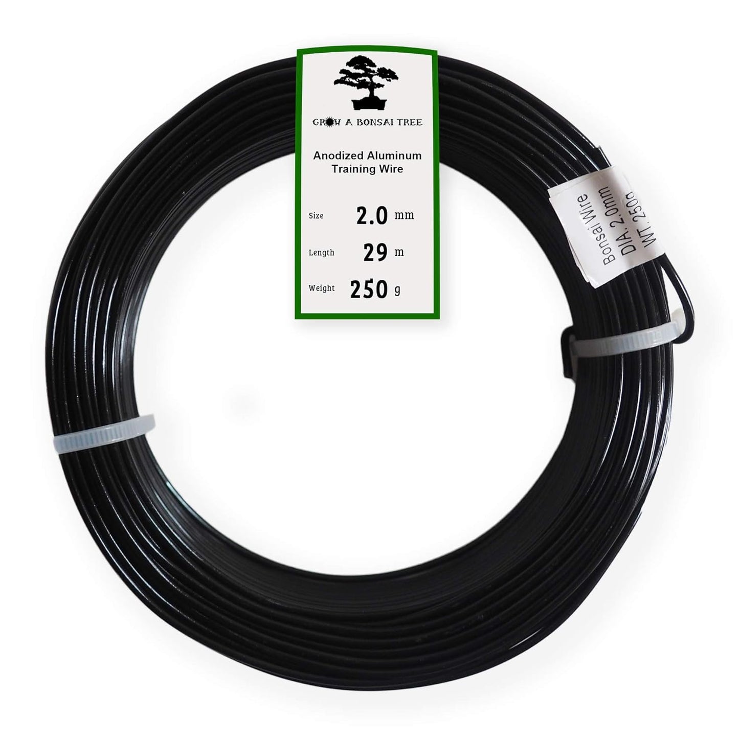 Anodized Aluminum 2.0mm Bonsai Training Wire 250g Large Roll (95 feet) - Choose Your Size and Color (2.0mm, Black)