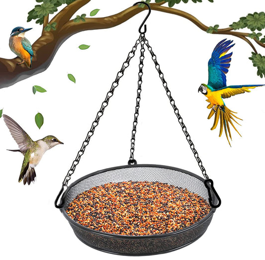 Bird Feeder, Hanging Bird Feeders for Outdoors Metal Mesh Birdfeeder Tray