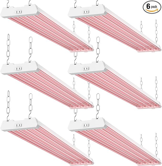 Sunco 6 Pack Grow Lights for Indoor Plants LED, 4FT Grow Light for Greenhouse, 80W, Full Spectrum, Integrated Suspended Fixture, Linkable, Plug in, for Seedlings, Vegetables, Flowers.