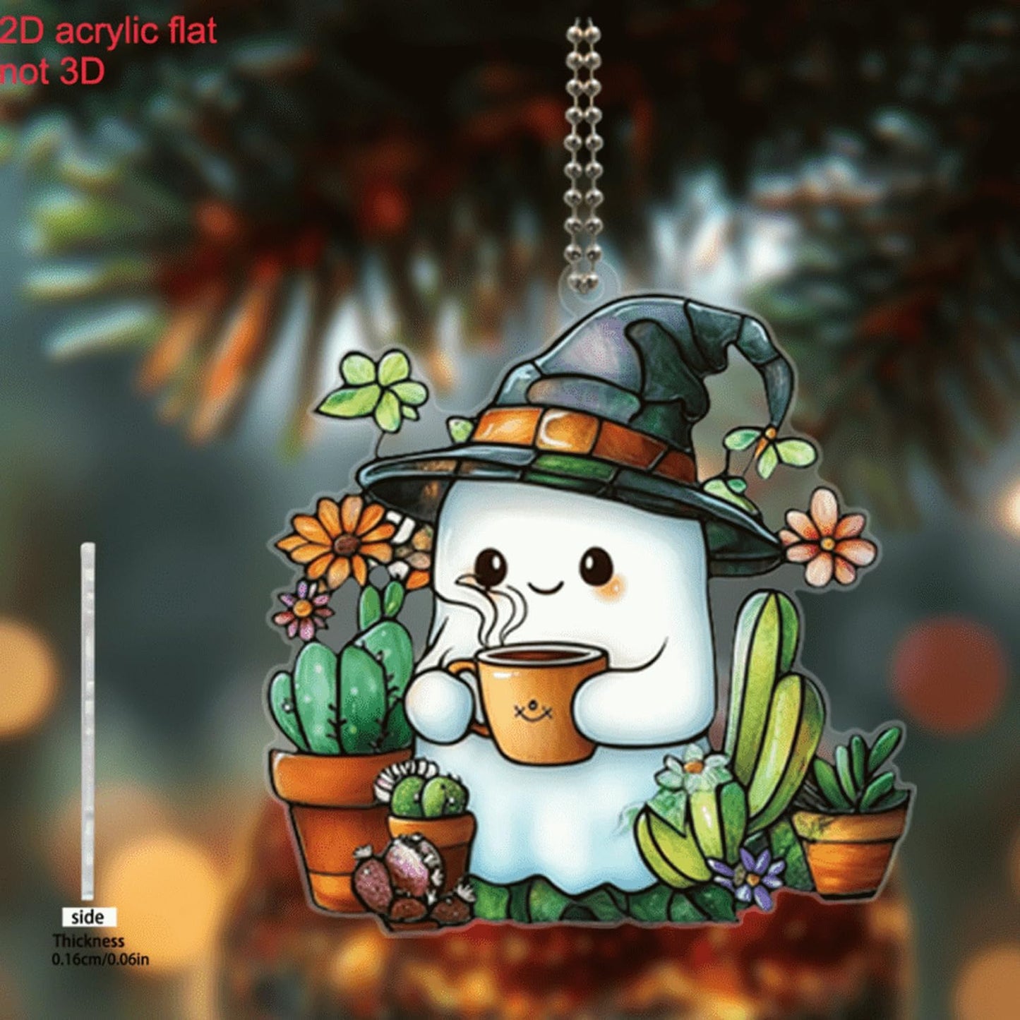 Halloween Cute Ghost Suncatcher,Fun Decoration Plant Light Sun Catcher，Acrylic Window Hanging Indoor Outdoor for Family Art Wall Decor，Women Friends Neighbor Halloween Party Gift 7.8inch