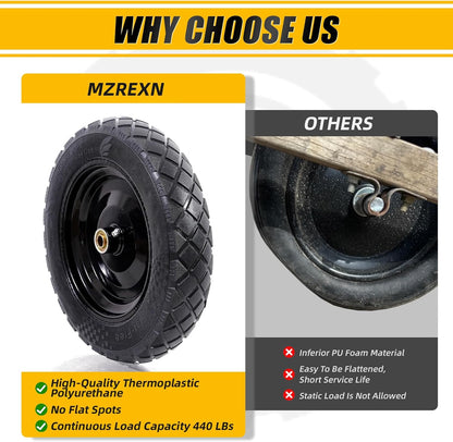 MZREXN 4.80/4.00-8" Flat Free Tire and Wheel, 15" Solid Wheelbarrow Tires, 3.00-4.00/4.80-8" with 5/8" & 3/4" Bearings, 3" Centered Hub for Hand Truck Garden Trailers Utility Cart Yard Wagon, Black