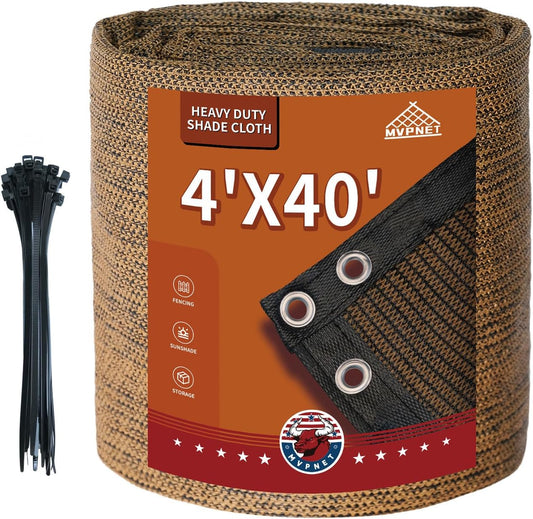 4x40Ft Garden Privacy Fence Screen, 180GSM Heavy Duty 90% Blockage Windbreak Mesh Tarp with Reinforced Edges & Anti-Rust Grommets, Includes Zip Ties for Garden, Yard, Backyard, Outdoor, Mocha