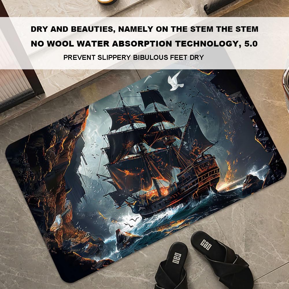 Bath Mat-Bathroom Rug，Dark Pirate Ship-Absorbent Non Slip Quick Dry Stain Resistant Easy to Clean Care Shower Rug for Bathtub Shower Room 20×31Inch (50 * 80cm)