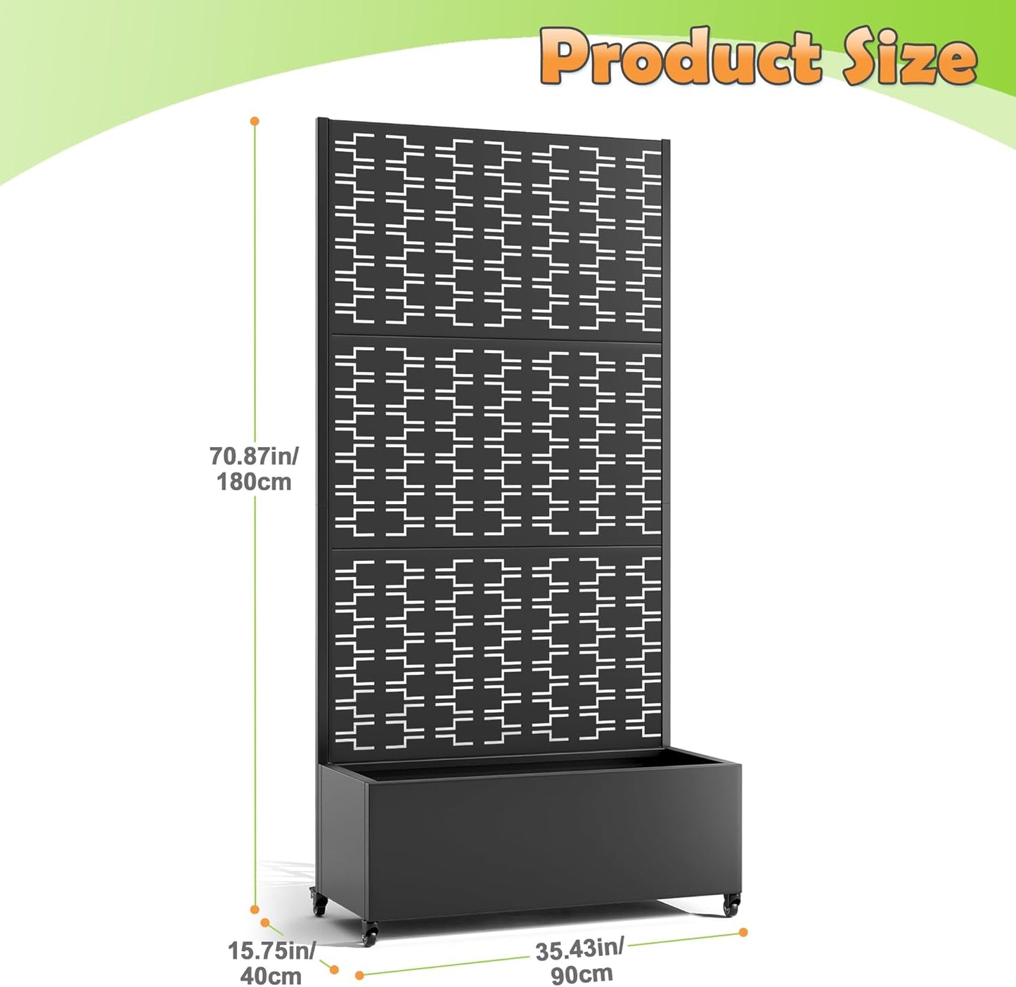 Metal Raised Garden Bed with Trellis, 2-in-1 Planter Box & Privacy Screen for Climbing Plants, Outdoor Standing Flower Bed with Drainage Holes, 35.4" L x 15.7" W x 70.1" H, Black-Brick