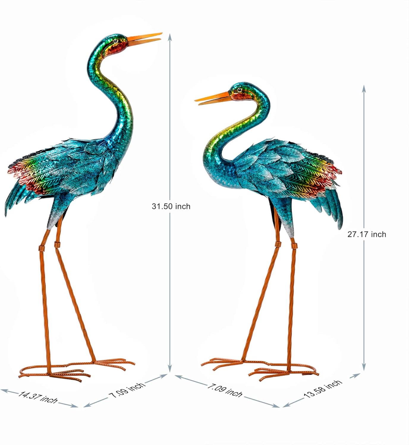 Natelf Crane Statues for Garden Decor, Blue Heron Sculptures, Metal Large Birds Lawn Sculptures & Statue for Patio Pond, Yard Decorations, Set of 2