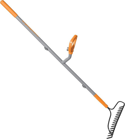 ERG-BWRK16 Strain Reducing Steel Impact Resistant Bow Rake, 16-Tine, 54-Inch Shaft, w/Patented Ergonomic Second Handle, Gray/Orange