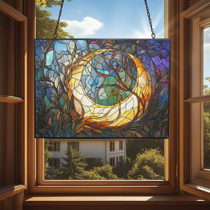 Personalized Rectangle Art Nouveau Vine Moon Suncatcher Stained Glass Stained Glass Window Hanging Home Decor Garden Halloween Christmas Wedding Housewarming Gifts