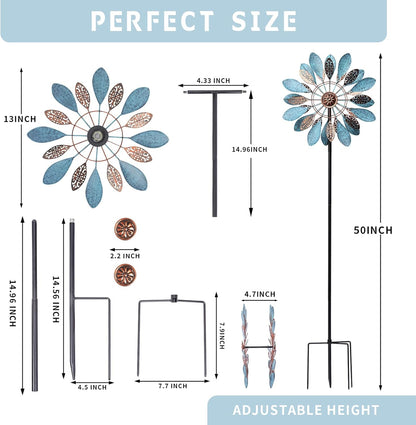 WONDER GARDEN Wind Spinners Outdoor - Metal Wind Spinner Windmill, 4.3 Ft Kinetic Wind Sculpture & Spinners for Yard Patio Lawn Decor
