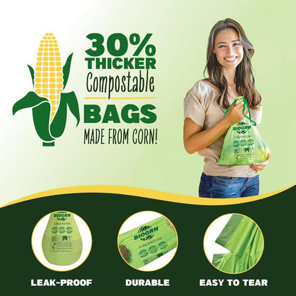 2.6-3 Gallon Compostable Trash Bags Drawstring 50 Bags Extra Thick 1 Mil 11.36 Liter Small Biodegradable Trash Bags for Kitchen Countertop Bin ASTM D6400, US BPI and OK Compost Home Certified