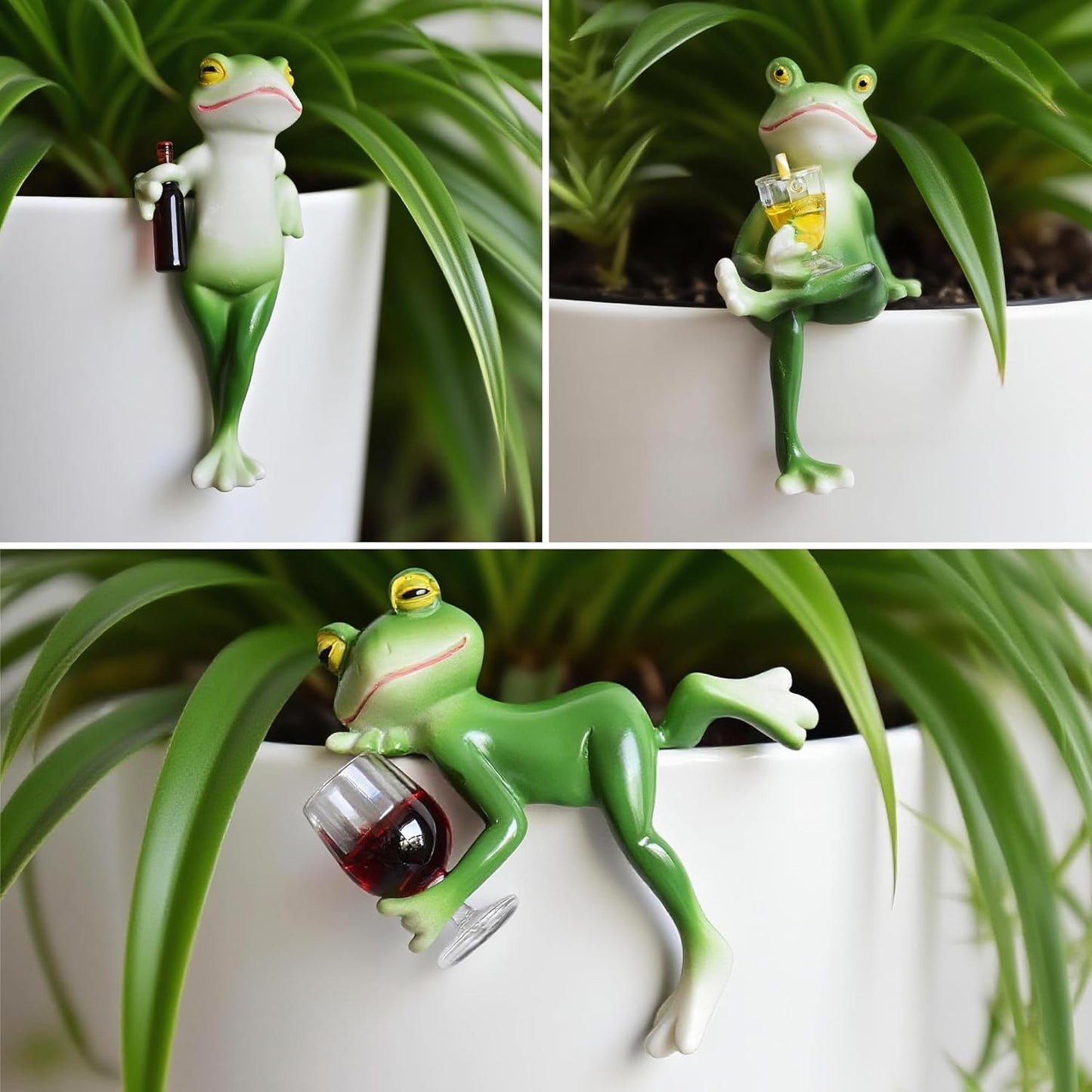 3 Pack Tipsy Frog Figurines Pot Huggers Statues Garden Decor for Outside,Plant Decorations for Pots,Miniature Frog Ornaments for Patio,Balcony,Backyard,Lawn,Unique House Warming Gifts for Women
