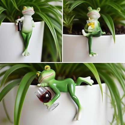 3 Pack Tipsy Frog Figurines Pot Huggers Statues Garden Decor for Outside,Plant Decorations for Pots,Miniature Frog Ornaments for Patio,Balcony,Backyard,Lawn,Unique House Warming Gifts for Women