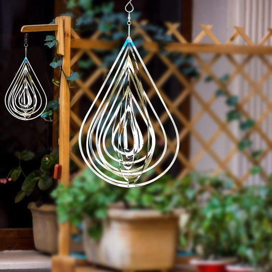 Wind Spinner Outdoor Metal Decorations, Silver Wind Spinners for Yard and Garden,3D Mirror Stainless Steel Hanging Wind Sculptur Chime Indoor Outdoor Garden Decoration Worth Gift (Drop)