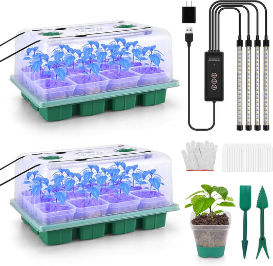 BlumWay Seed Starter Tray with Grow Light,24 Pack 2.9 inch Reuseable Clear Nursery Pots with