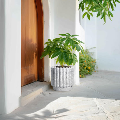 Ceramic Flower Pots - 9.6 Inch Indoor Planter, Decorative Ceramic Plant Pots with Drainage Hole, Fluted Round Large Planter Outdoor, Living Room Decor, Gifts for Women Men, Black and White