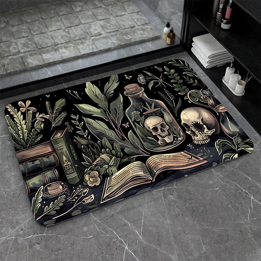 Bath Mat-Bathroom Rug，Books and Skulls-Absorbent Non Slip Quick Dry Stain Resistant Easy to Clean Care Shower Rug for Bathtub Shower Room 16×24Inch (40 * 60cm)