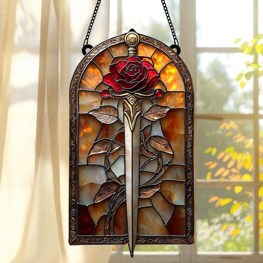 Rose Sword Acrylic Suncatcher Stained Glass Effect Window Car Hanging Christmas Ornament Indoor