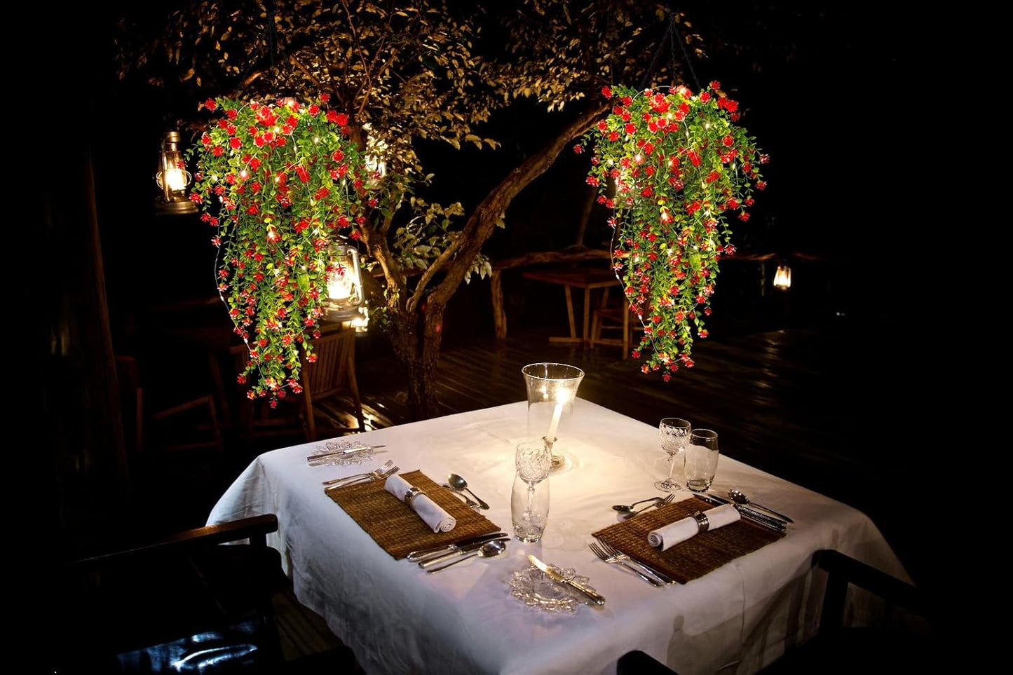 Vine Plant Fake Ferns Plants Large Faux Artificial Hanging Plants Wall Plants Artificial Hanging Plants Outdoors Fake Hanging Plant Greenery Vine with Lights for Outdoor Plants Decor 3 Pcs(Red)