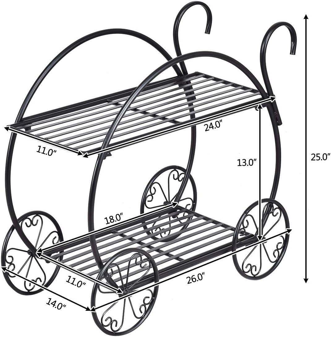 S AFSTAR Metal Plant Stand, Two Tiered Garden Cart Shelf for Indoor Outdoor Home Garden Patio, Parisian Style Flower Pot Holder, Stable and Durable